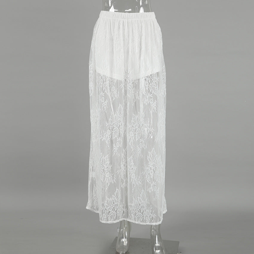 Sexy Brocade Lace White Jacquard Tutu Long Skirt