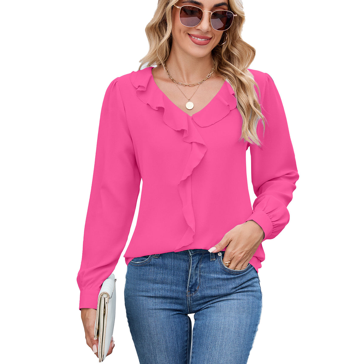 Graceful Casual Women's Long Sleeve Ruffled Tops