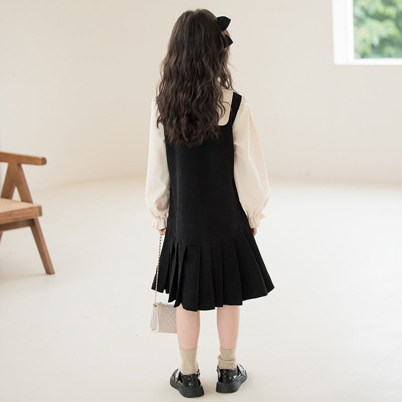 Western Style Fashion Preppy Princess Middle Big Two-piece Children's Dress
