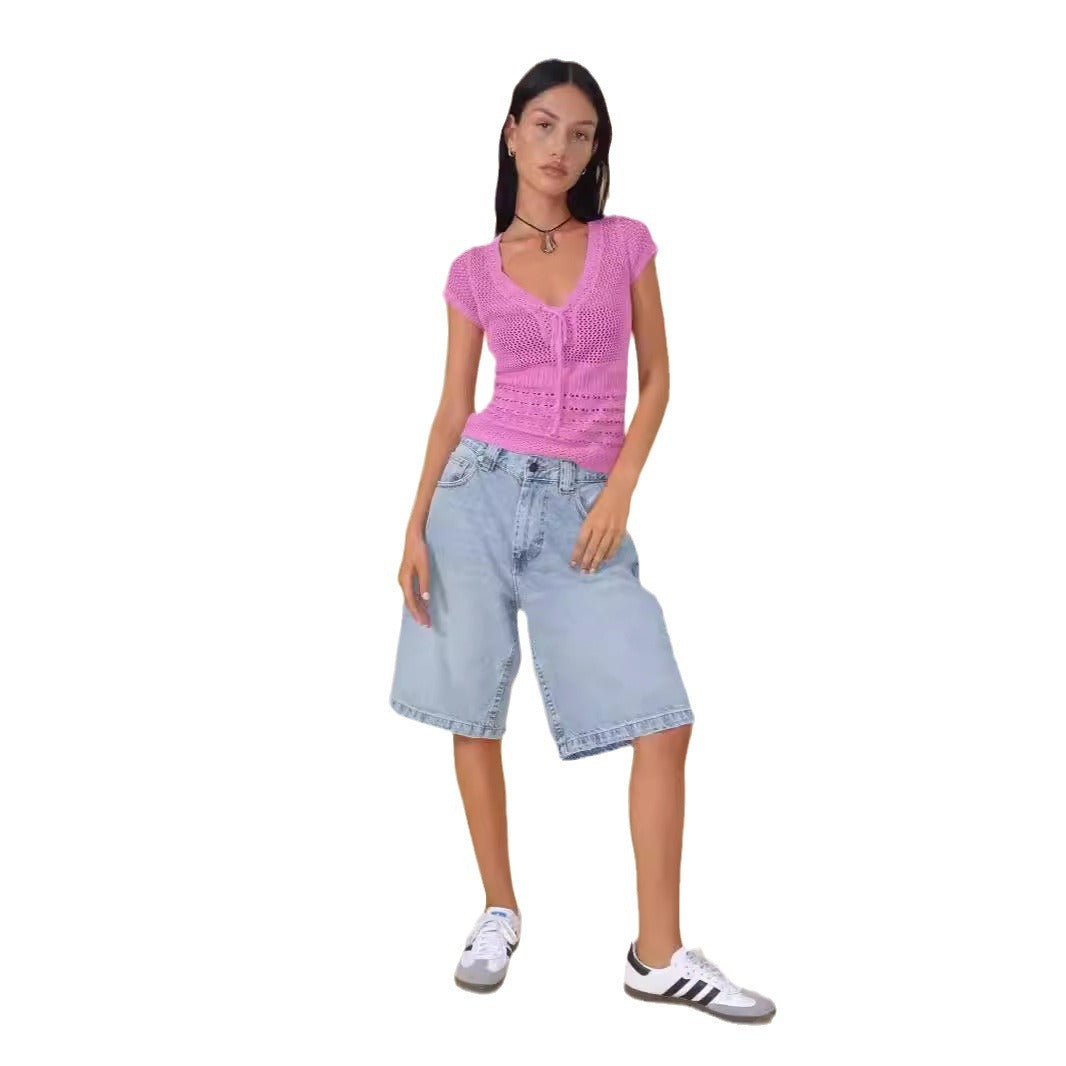 Unique Women's Loose Retro Denim Cropped Women's Jeans
