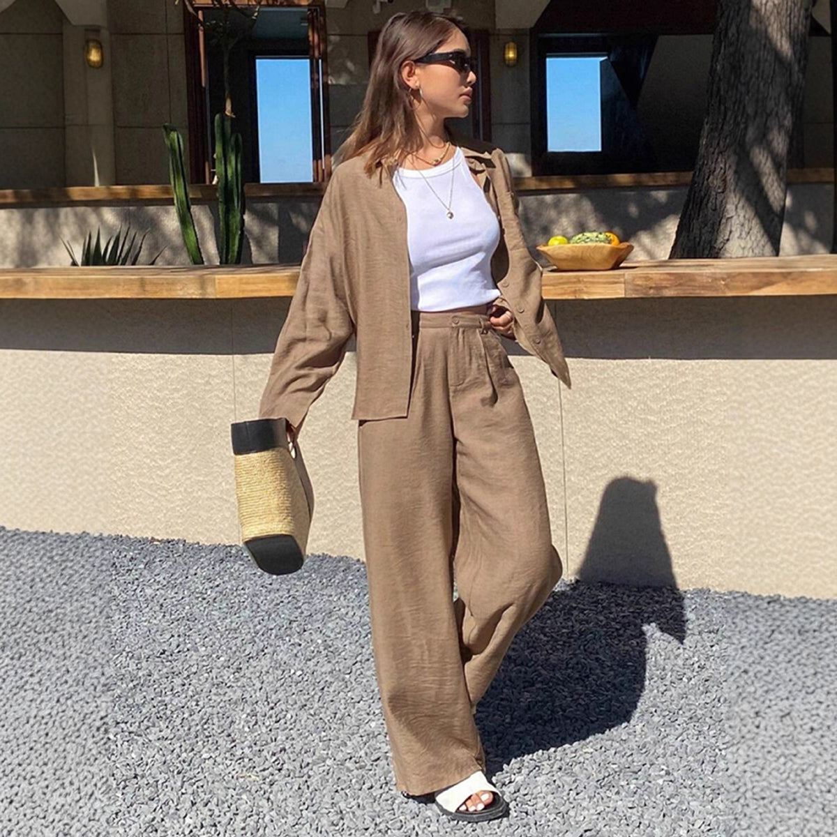 Women's Spring Button Loose Two-piece Set Suits