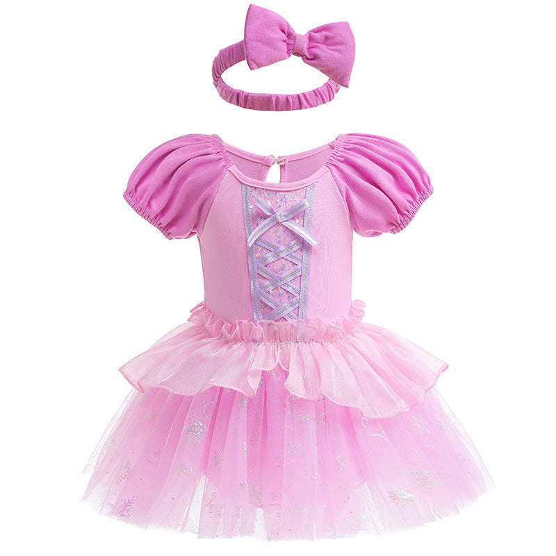 Children's Pullover Romper Short Sleeve Tulle Skirt Jumpsuit, Climbing Suit