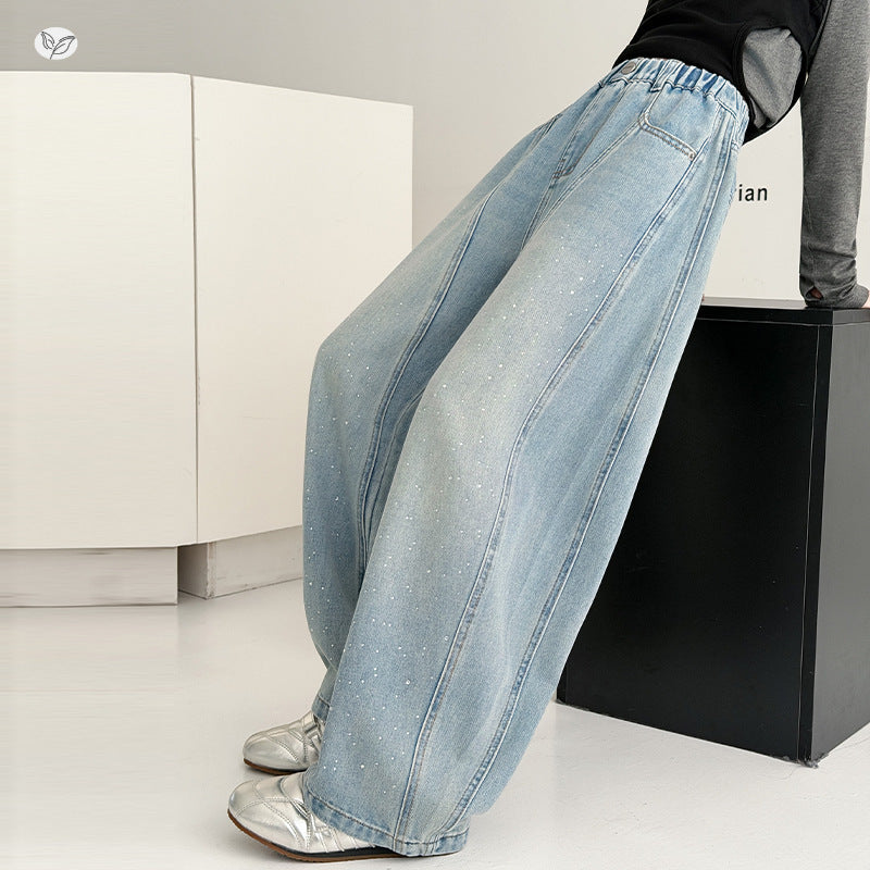 Children's Trousers Fashion Rhinestone Jeans Stitching Casual Children's Pants