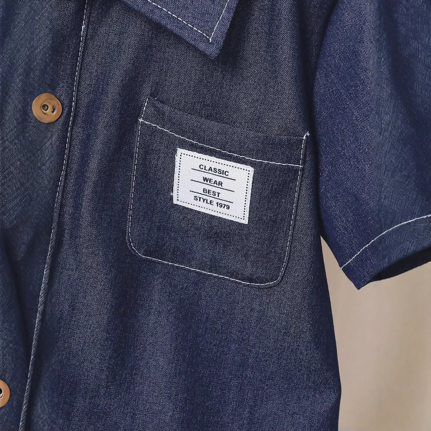 Children's Summer Denim Trendy Korean Casual Fashion Lapel Shirt Shorts Two-piece Children's Suit