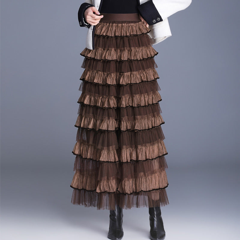 Women's Design Net Yarn Cake Mid-length Slimming A- Line Skirts