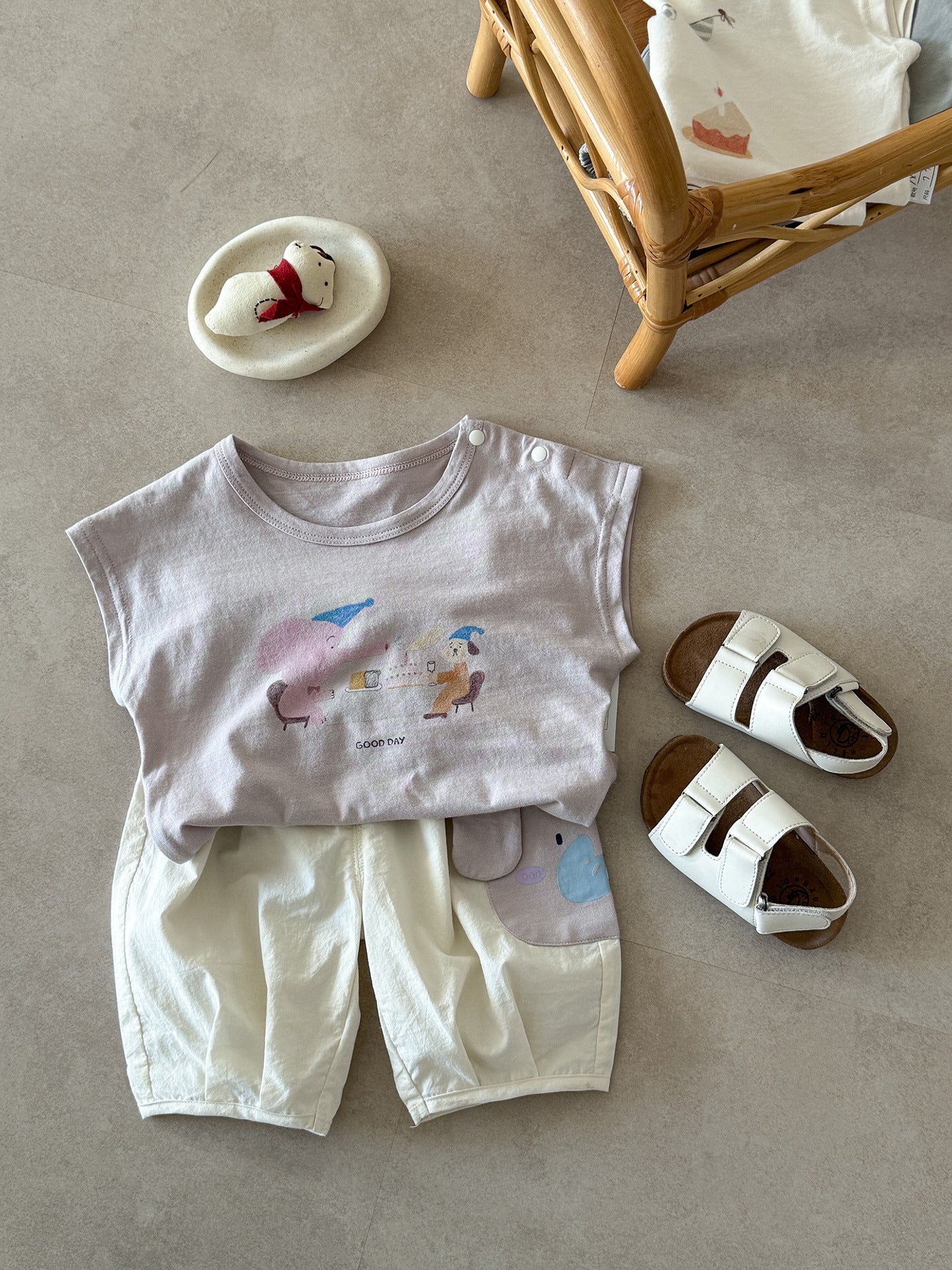 Men's Cute Cartoon Vest T-shirt Clothes Casual Cropped Children's Suit