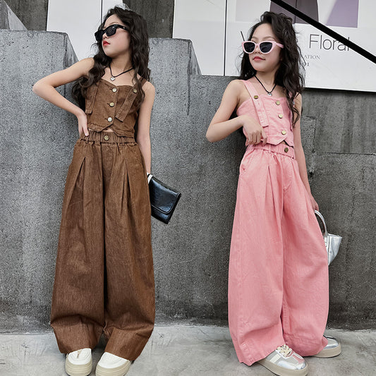 Children's Thin Denim Summer Clothes Suspenders Vest Jacket Pants Two-piece Children's Suit