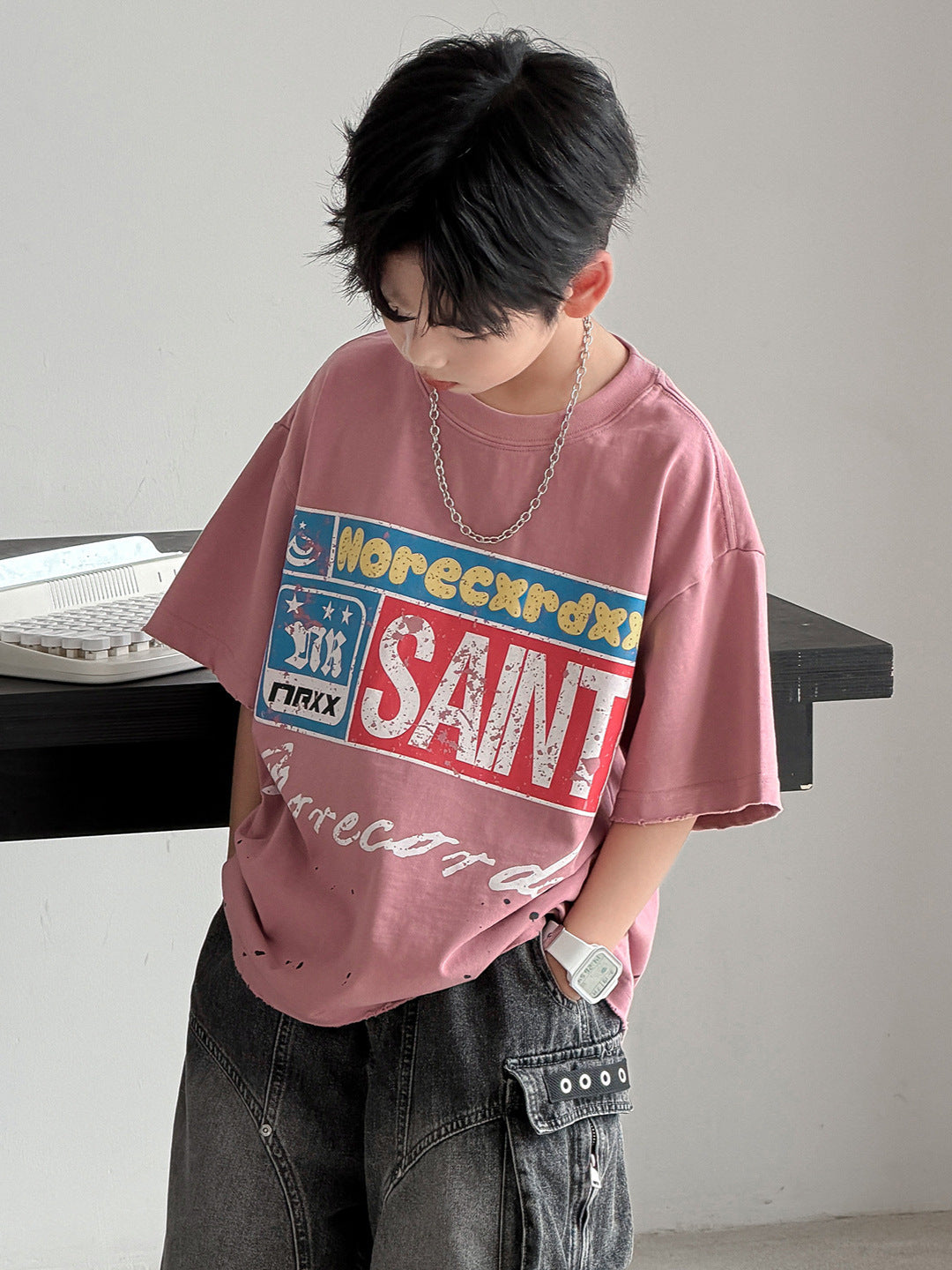 Children's Boy's Short-sleeved Summer Loose Top Boys Middle Big Half Sleeve Children's T-shirt