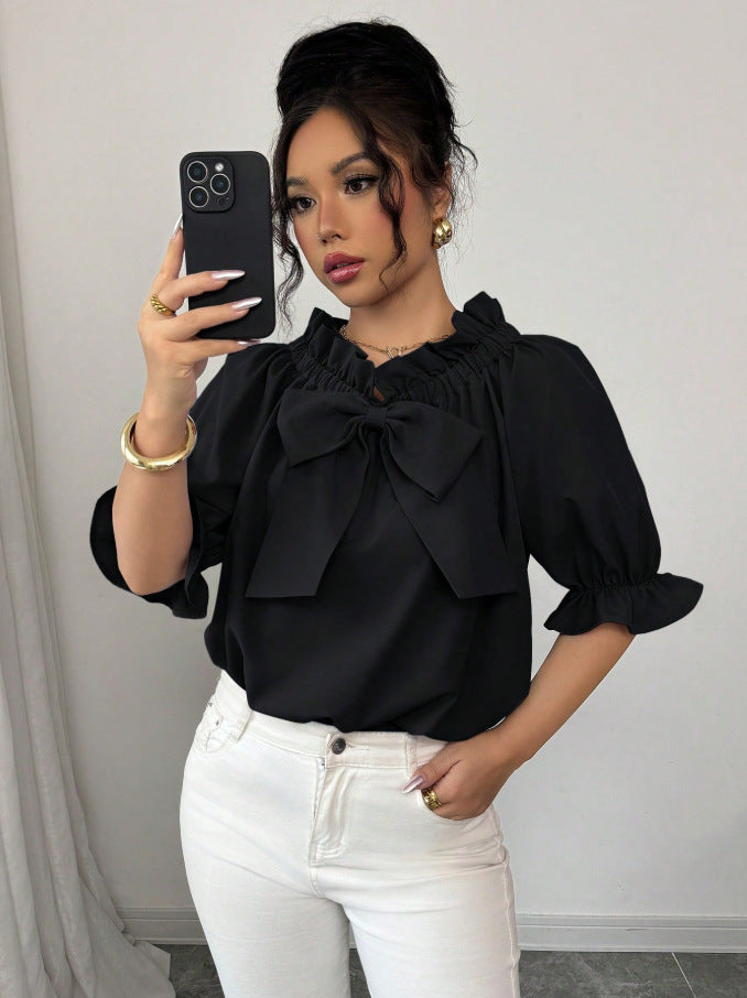 Cool Durable Creative Women's Ruffled Bow Tops
