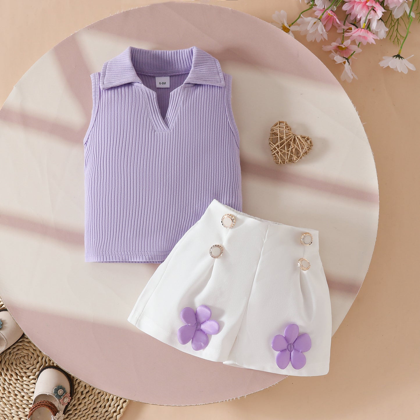 Sweet Toddler Sleeveless Lapel Open Chest Sunken Stripe Top Three-dimensional Children's Suit