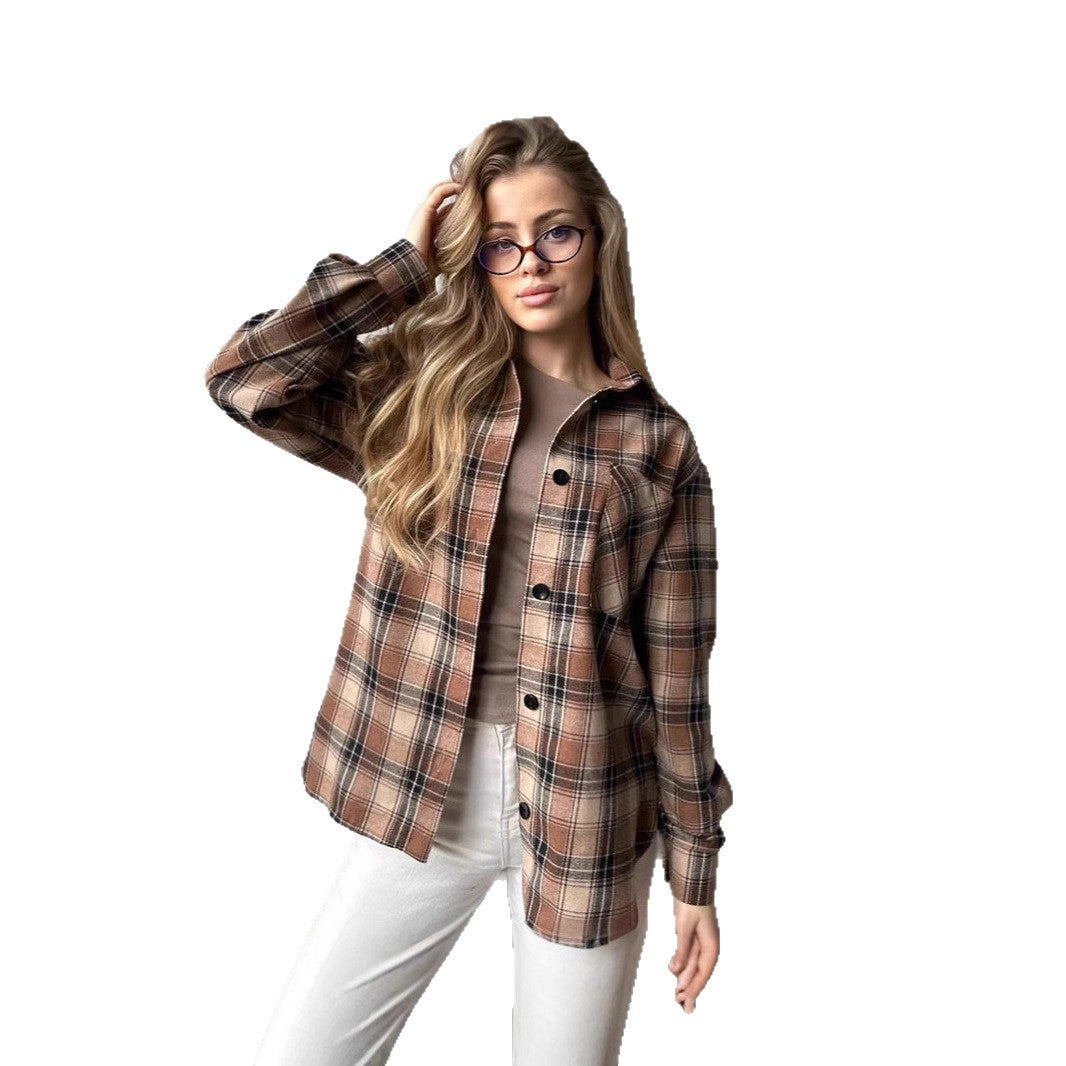 Women's Shirt Fashionable Plaid Mid-length Casual Temperament Tops