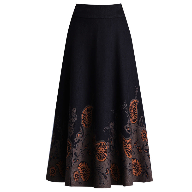 Women's Ethnic Fashion Wear Wool Thick Jacquard Midi Skirt