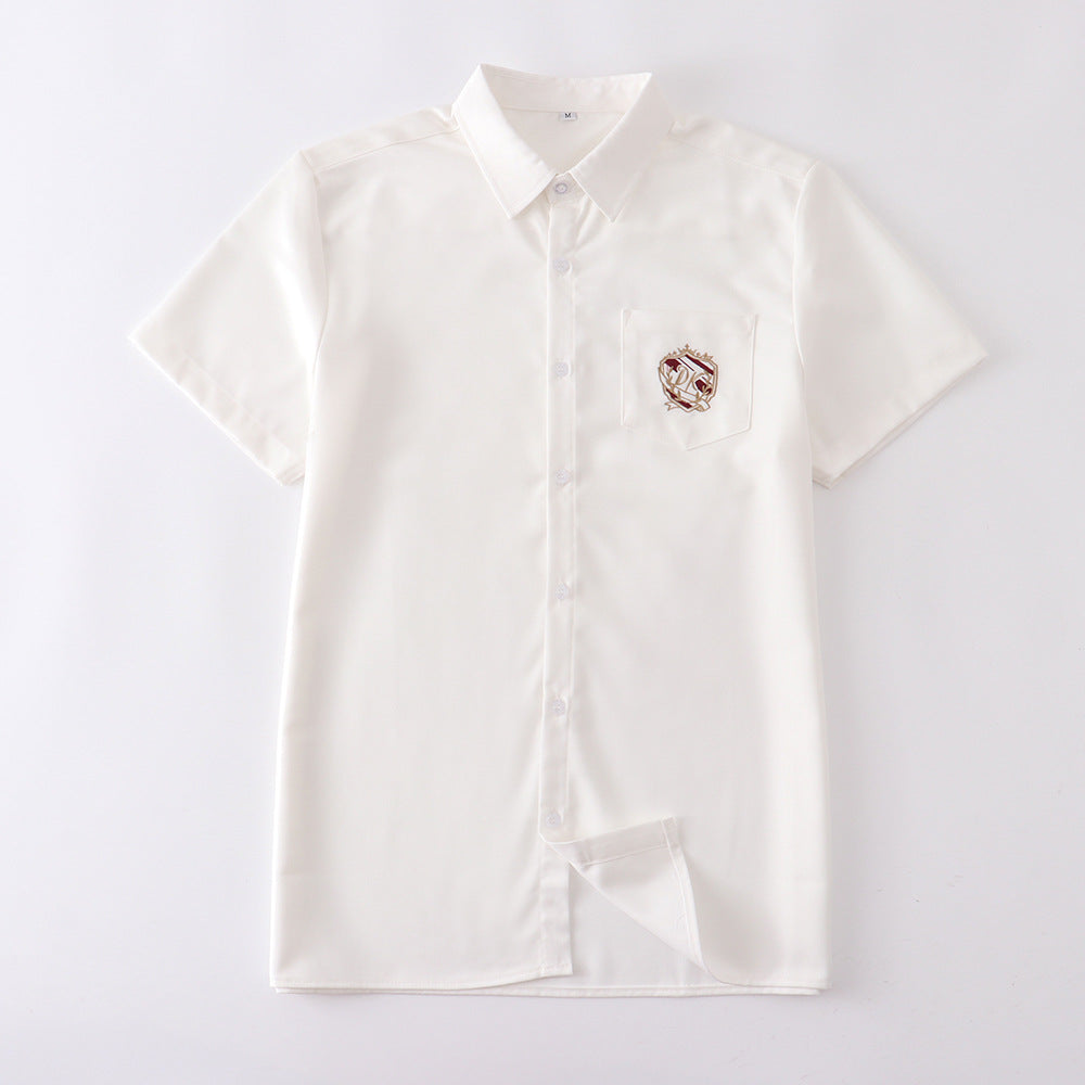 Women's & Men's Embroidered Long Short-sleeved Shirt College Style For Schools Blouse