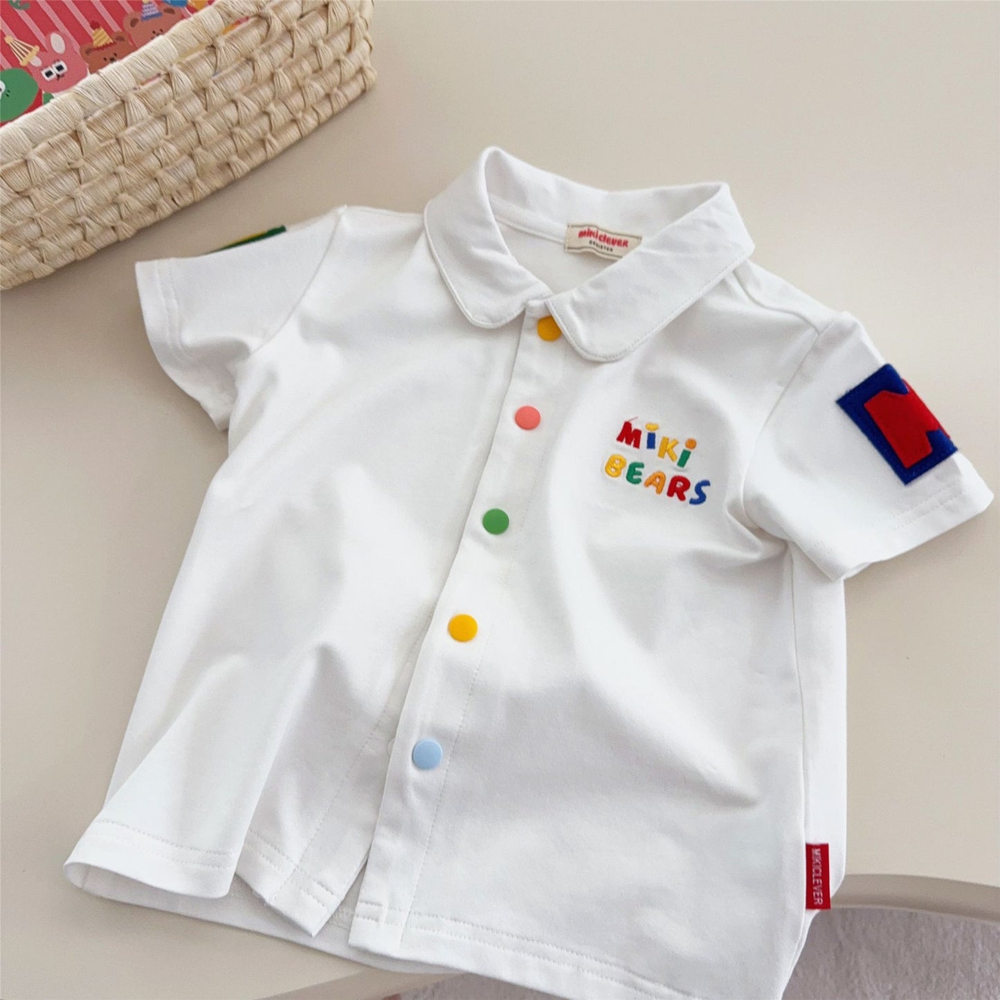 Children's Cotton Base Shirt Tops Summer Inner Wear Cartoon Color Buckle Children's T-shirt
