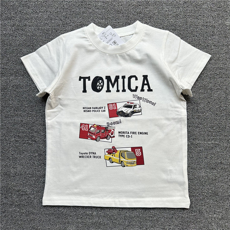 Children's Single Summer Cartoon Motorcycle Series Short-sleeved Children's T-shirt