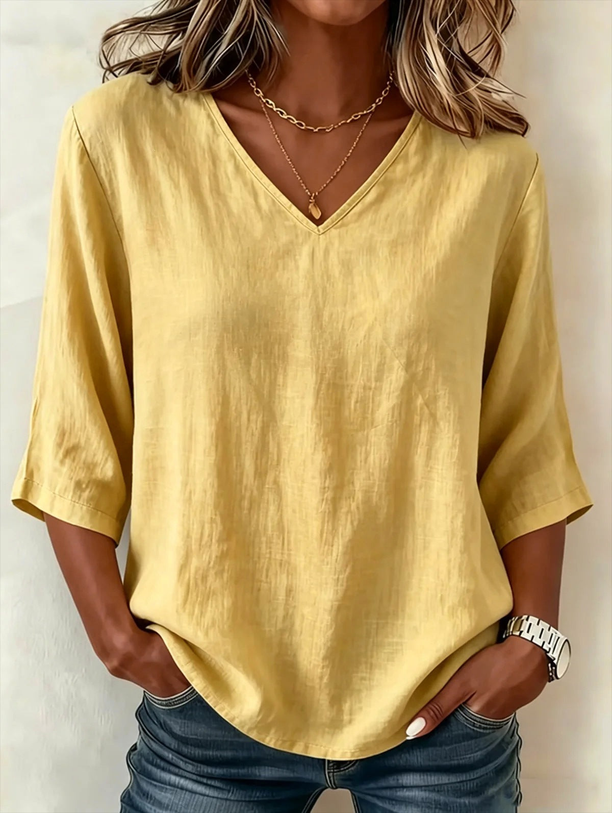 Women's Casual Loose Fashion Slub Cotton Blouse