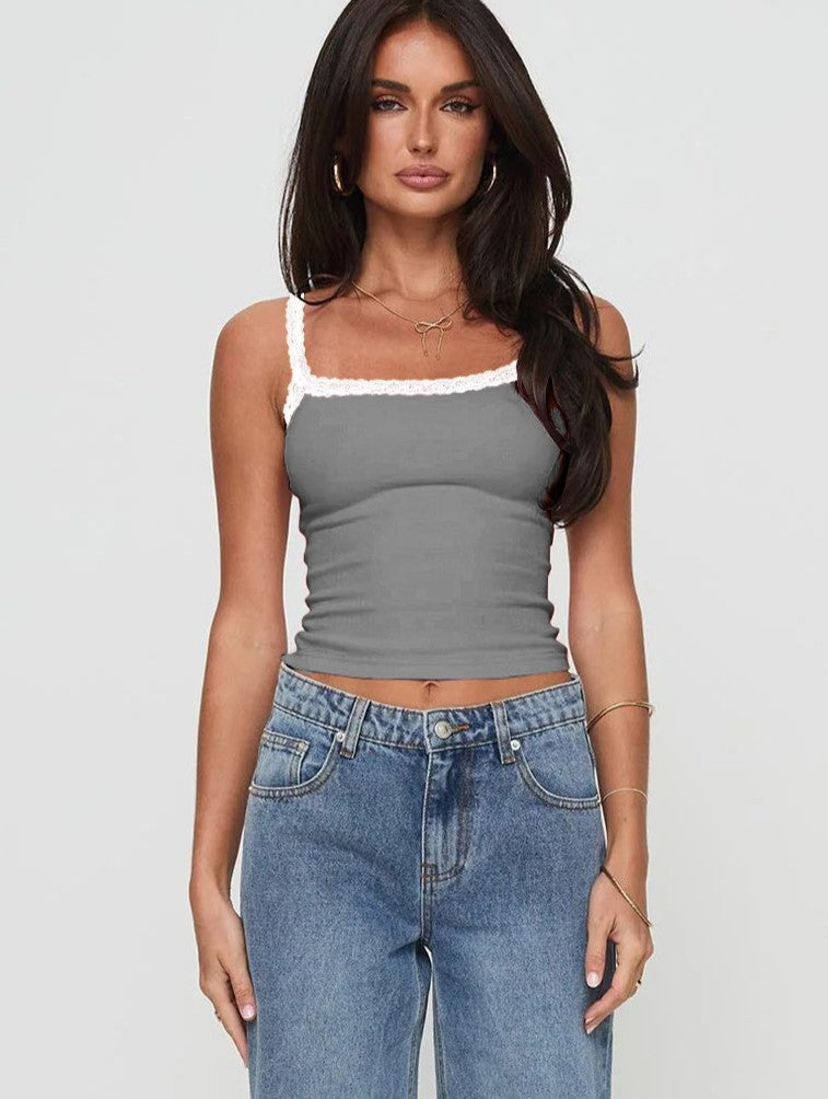 Women's Wide Shoulder Strap Slim Fit Sexy Hot Lace With Small Vest/suspenders/tube Top