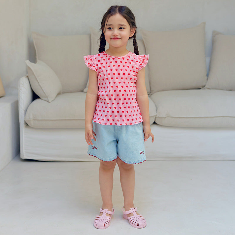 Children's Summer Loose Bow Embroidered Shorts Cute Outdoor Comfortable Children's Pants