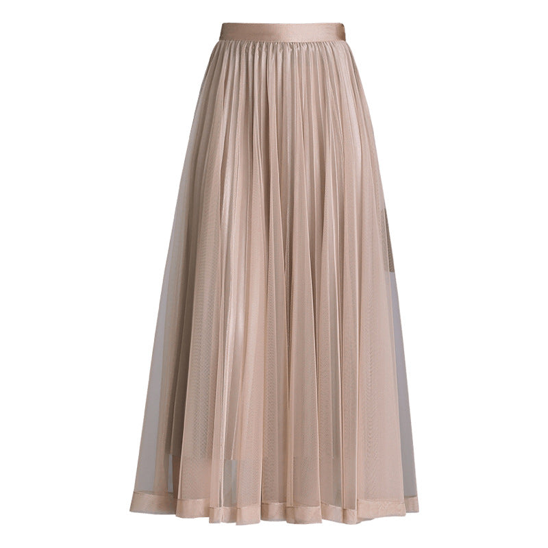 Women's Hem Gauzy Double-sided Wear Woolen Pleated Mid-length Skirts