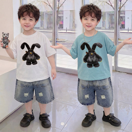 Men's & Children's Summer Korean Style Pu Fried Street Clothes Wear Cool Handsome Children's Suit