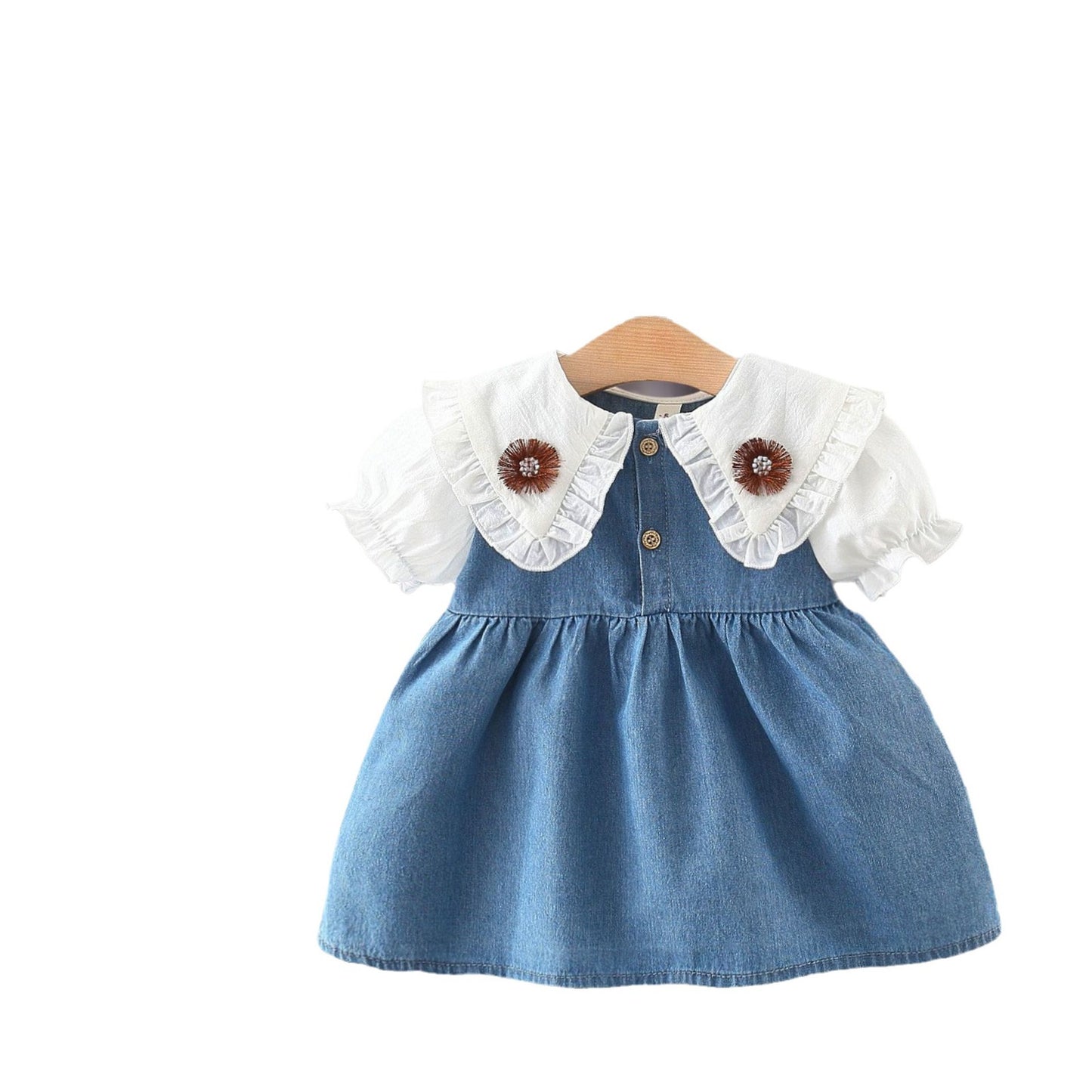 Children's Summer Denim Flower Short-sleeved Clothing Shirt Children's Dress