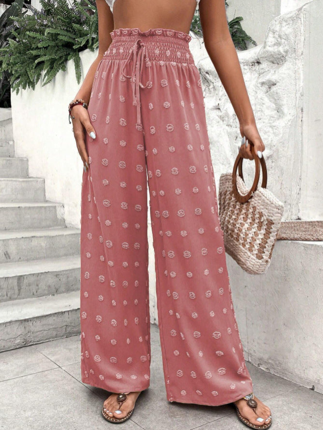 Women's High Waist Jacquard Wide Leg Trousers Pants