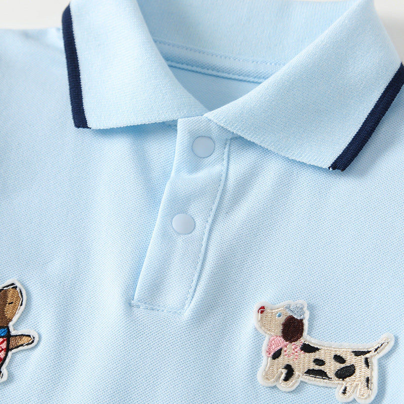 Collar Jumpsuit Card Cute Puppy Patch Short-sleeved Rompers Outing Shorts Jumpsuit, Climbing Suit