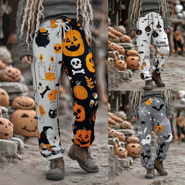 Women's Halloween Cute Fashion Pumpkin Ghost Print Stretch Party Gathering Trousers Casual Pants