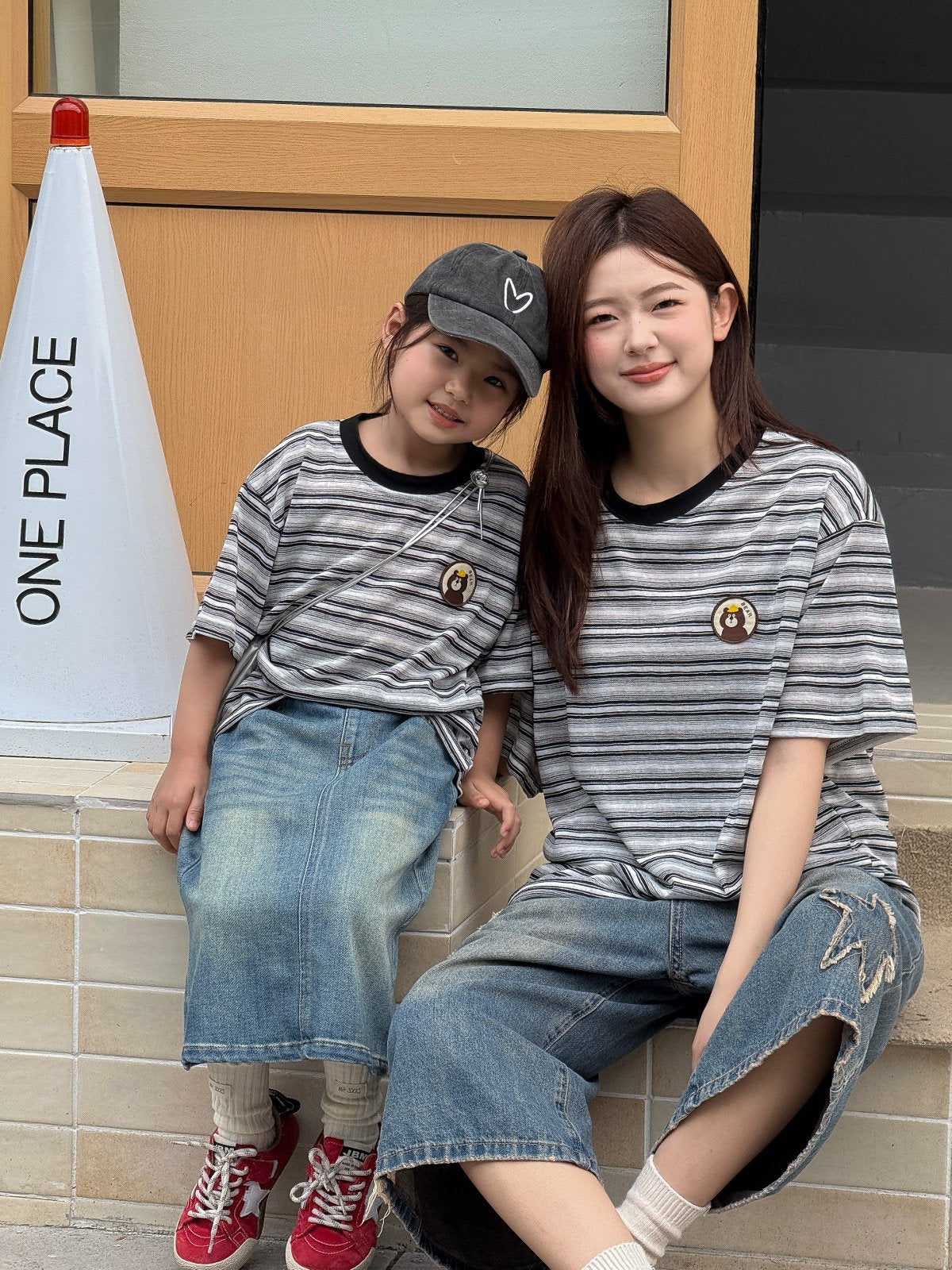 Matching Family Four Round Neck Striped Parent-child Outfit