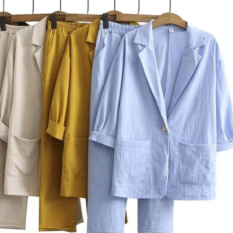 Women's Autumn Commuter Cotton Linen Pocket Loose Fashion Casual Suit