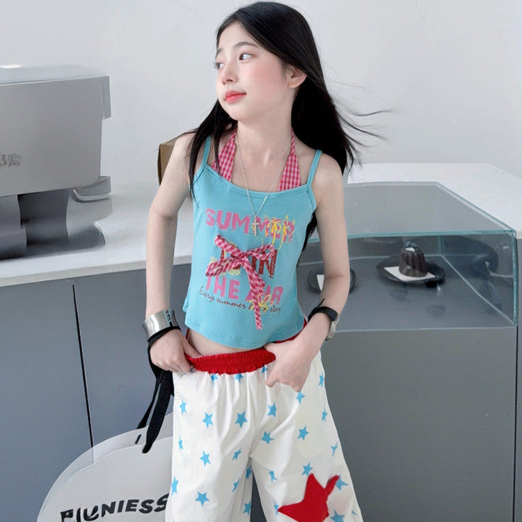 American Street Floral Print Casual Jumpsuit Summer Hot Hip Hop Children's Pants