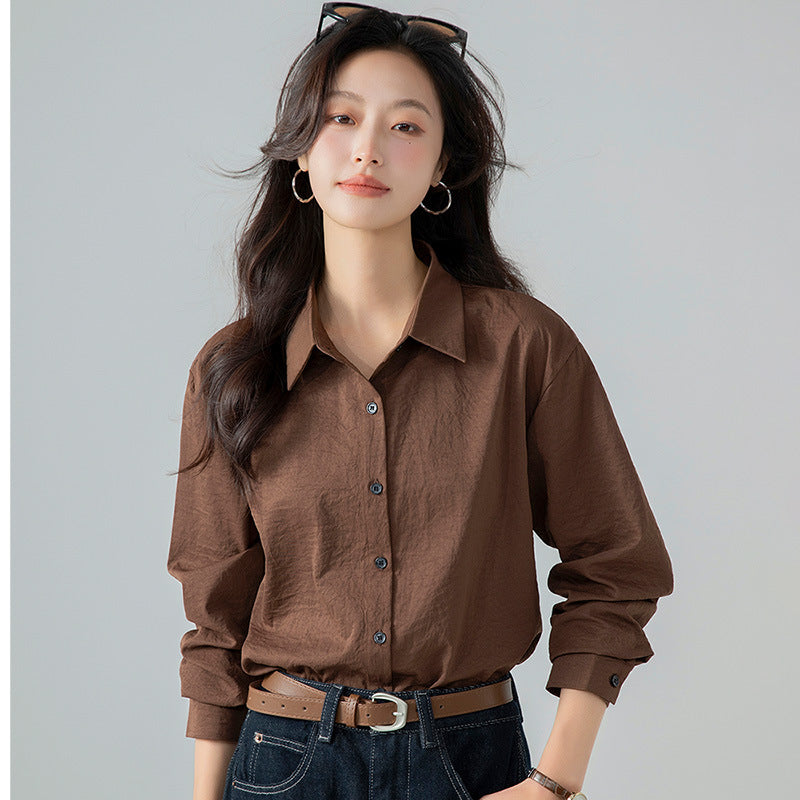 Women's Loose Long-sleeved Shirt Solid Color Spring Blouse