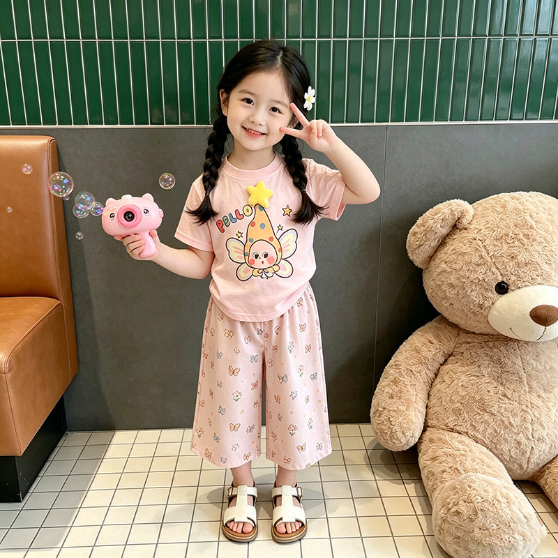 Short-sleeved Niche Three-dimensional T-shirt Pants Summer Versatile Two-piece Children's Suit