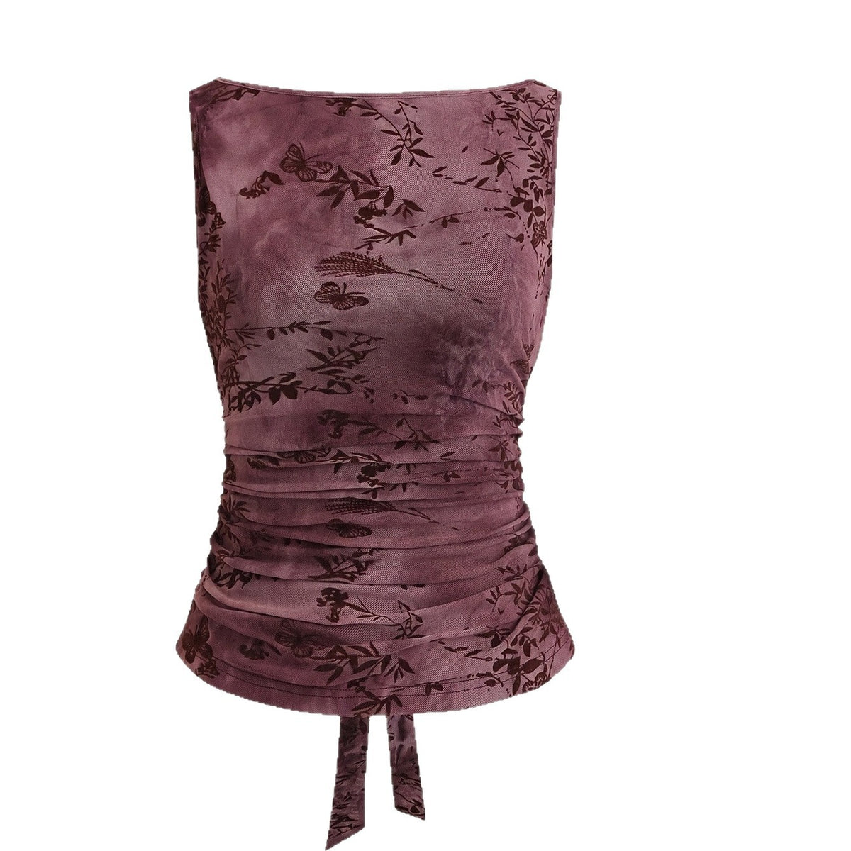 Women's Mesh Flocking Vintage Bow Bandage Design Small Vest/suspenders/tube Top