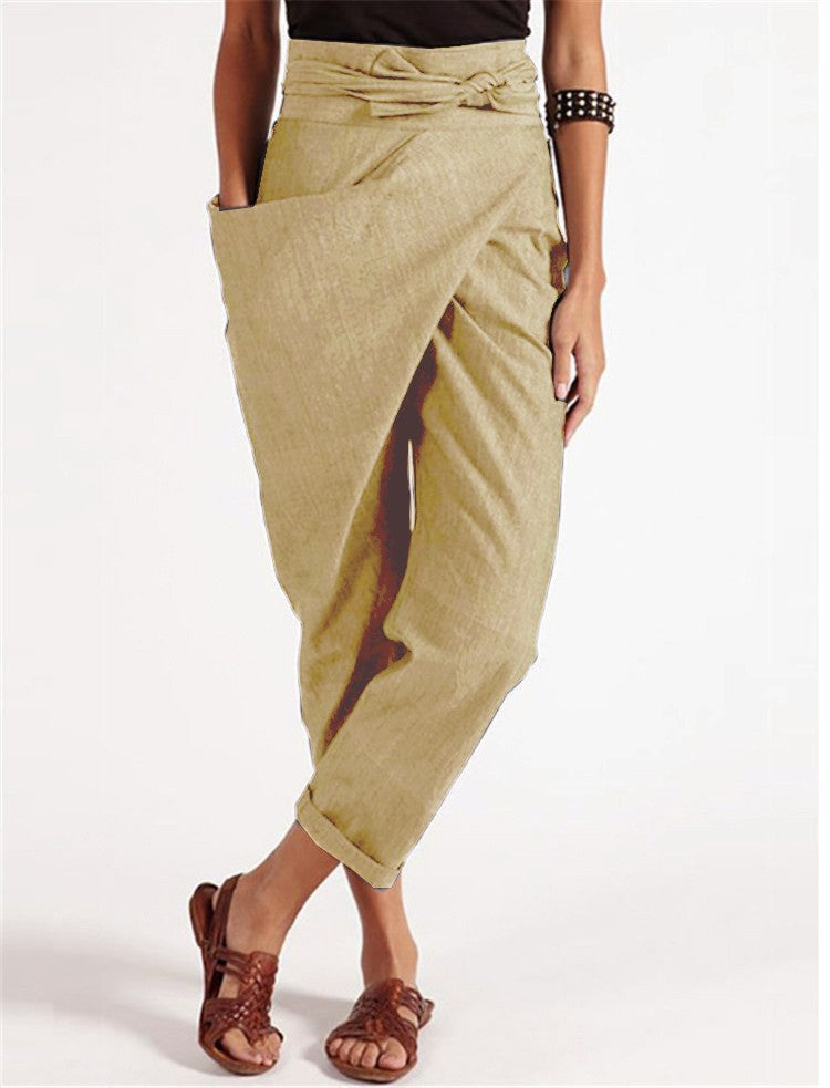 Durable Women's Irregular Lace Up Cropped Casual Pants