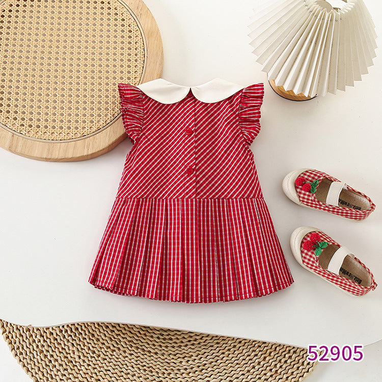 Children's Cute Simple Red Plaid Preppy Style Children's Dress