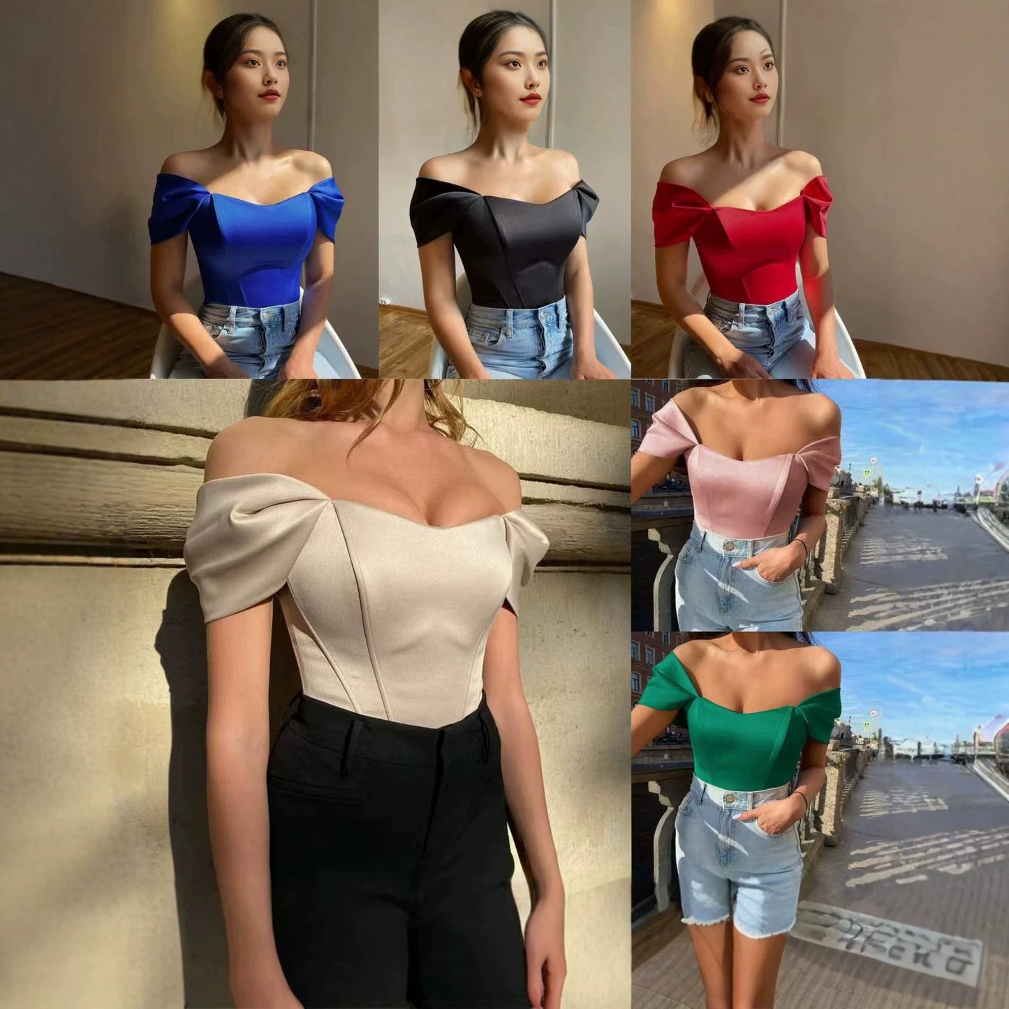 Women's Summer Fishbone Waist Tube Satin Vacation Tops