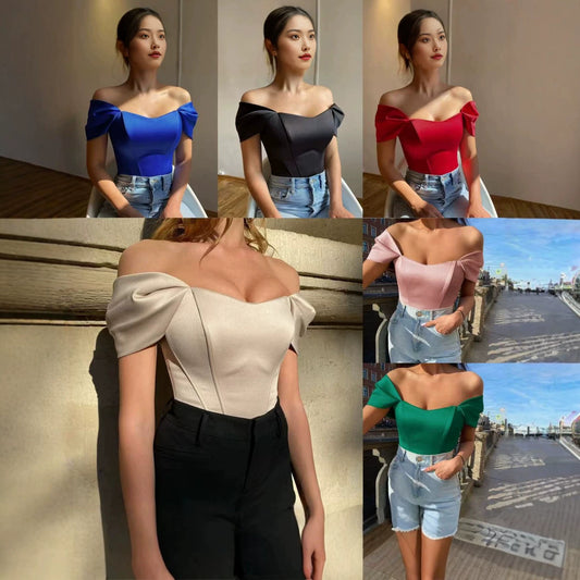 Women's Summer Fishbone Waist Tube Satin Vacation Tops