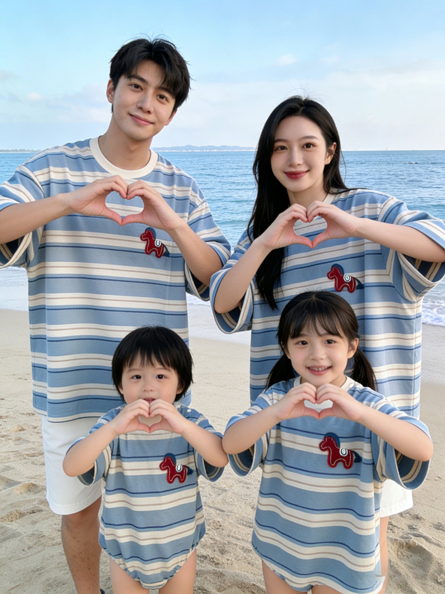 Style Fashionable Simple Contrast Color Casual Striped T-shirt Loose Slimming Parent-child Outfit