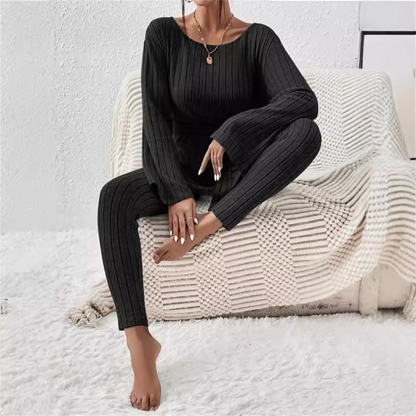 Women's Solid Color Belt Trousers Two-piece Set Fashion Casual Suit