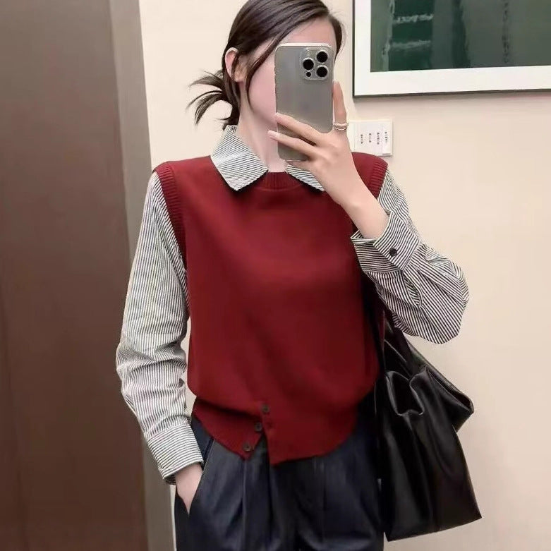 Women's Plaid Striped Shirt Early Spring Long Sleeve French Tops