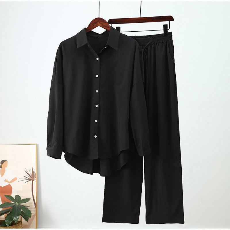 Women's Loose Elastic Wrinkle Long-sleeved Shirt Suits
