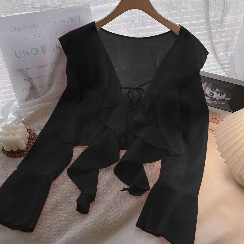 Women's Super Fairy Sun Protection Summer Lightweight Breathable Sling Dress Lace Shirt, Chiffon Shirt
