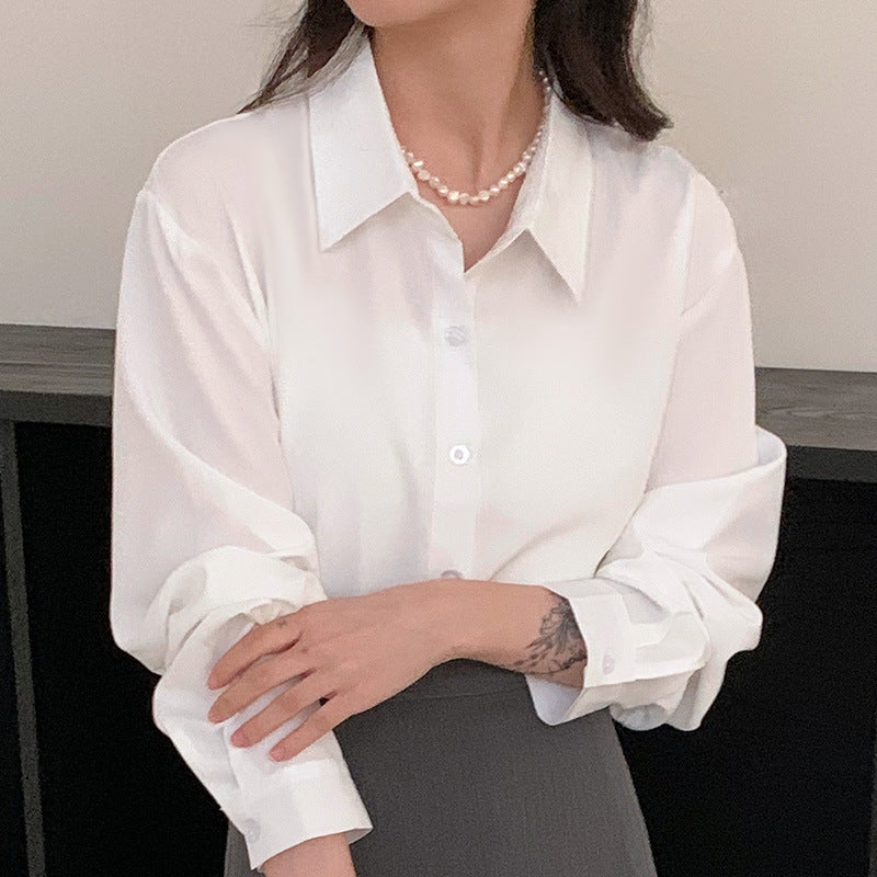 Women's Solid Color French Shirt Korean Style Loose Slim Fit Blouse