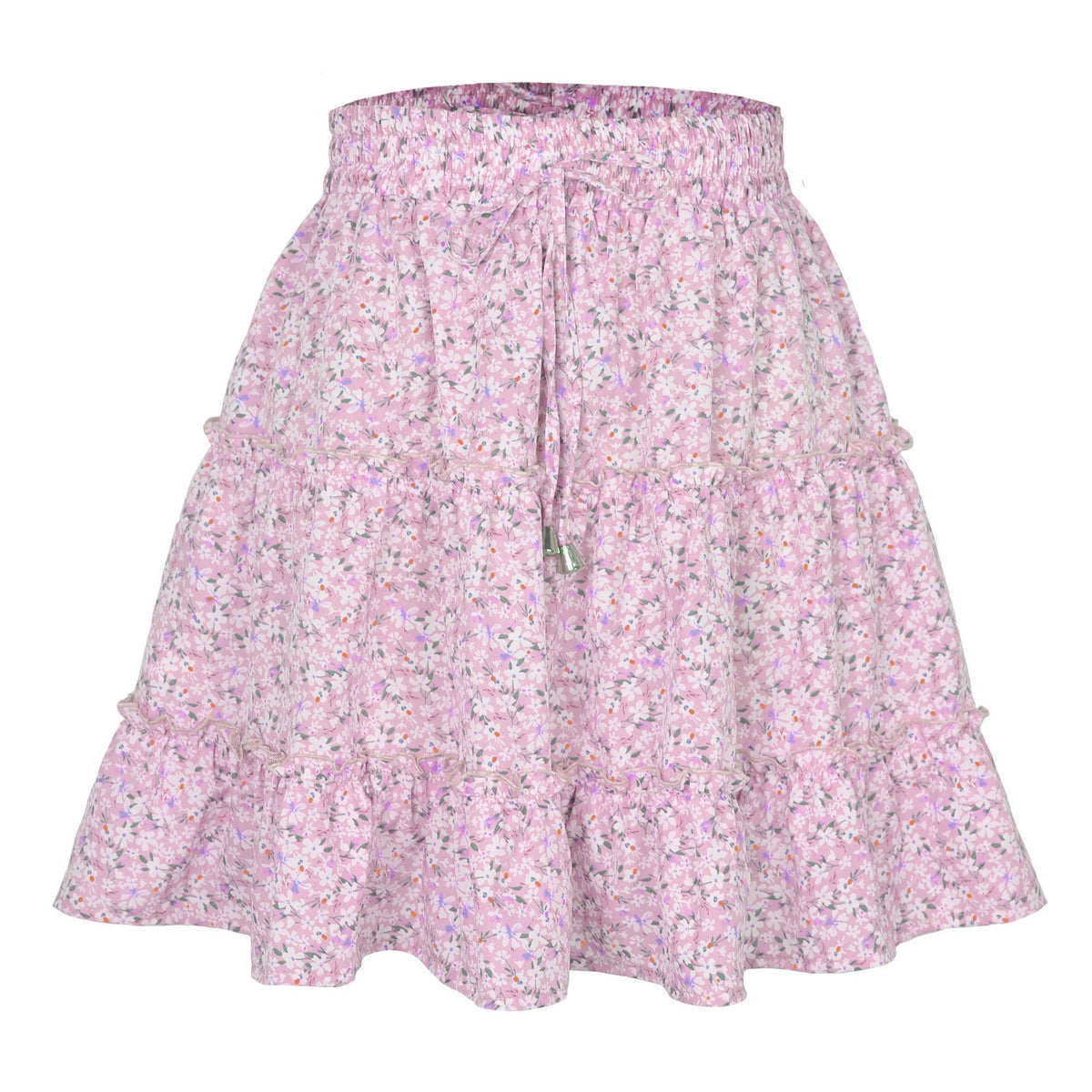 Women's Summer High Waist Ruffles Floral A- Line Skirt