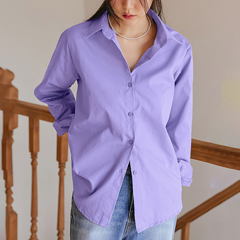 Women's Long Sleeve Shirt Cotton Loose Collar Design Sense Niche French Blouse