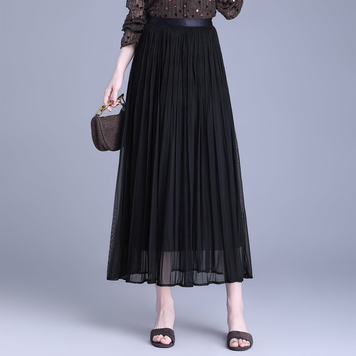 Effect Pleated Fashion A- Line Dress Elastic Skirt