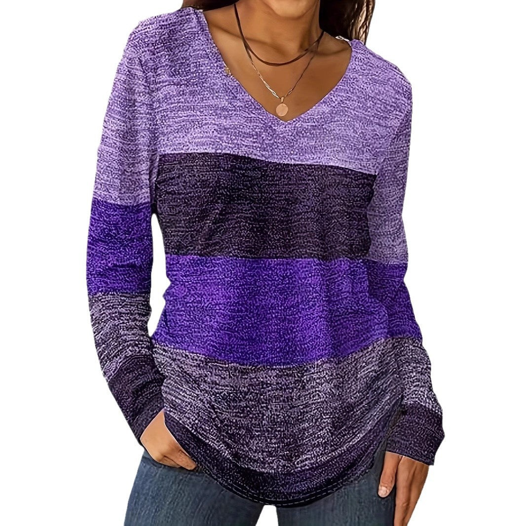 American Style Casual Fashion Trends High Quality Color Matching Long Women's T-shirt