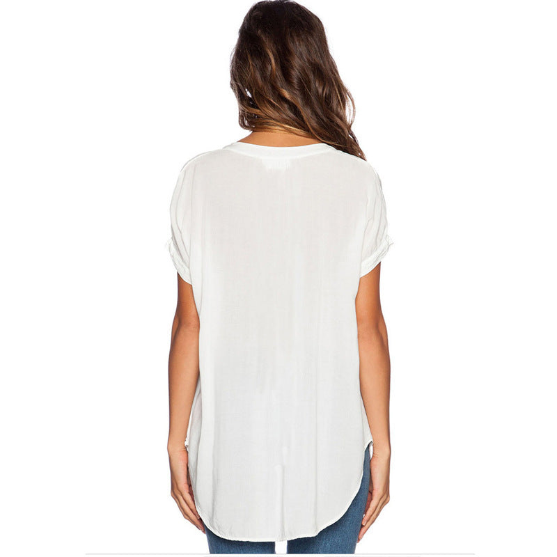 Women's Summer Fashion Wear Sleeve Front Back Long Loose Lace Shirt, Chiffon Shirt