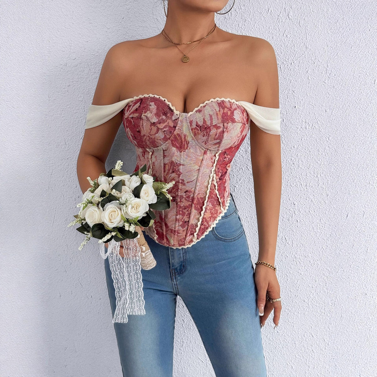Retro French Jacquard Oil Painting Sense Small Vest/suspenders/tube Top